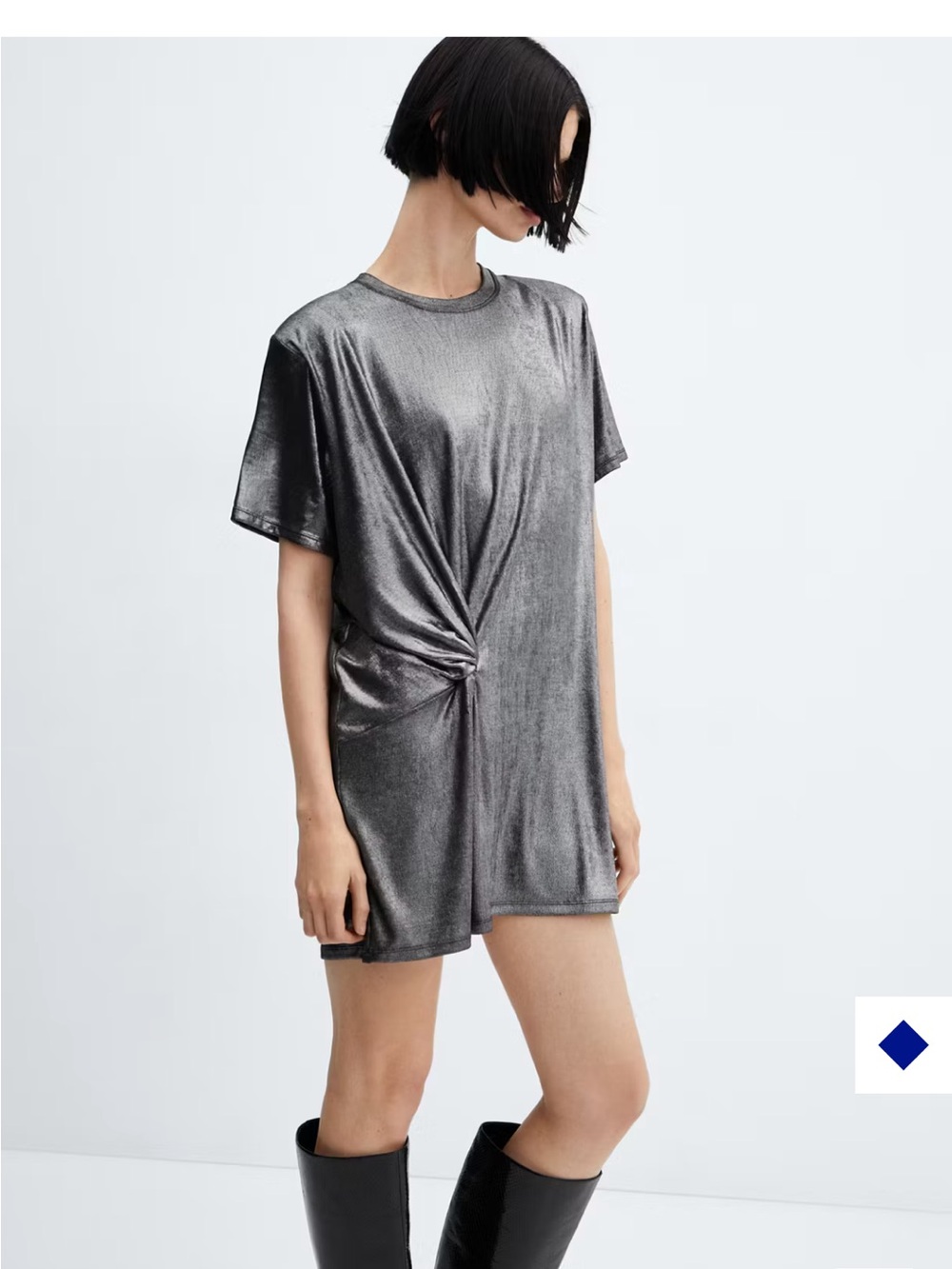 Metallic Gray Twist-Front Women’s Tee Dress